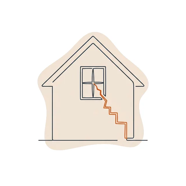 Pignon de maison traversé par une fissure en escalier depuis l’angle d’une fenêtre